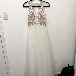 White lace embroidered a-line gown